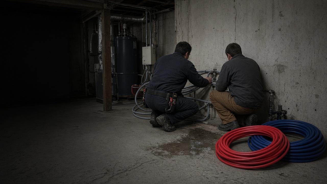 Poly B pipe replacement crew working in Coquitlam BC